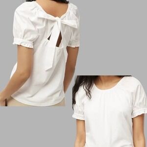 J. Crew‎ Tie-Back Crew Neck Top Sz Xs White Flirty Feminine Preppy Nwt